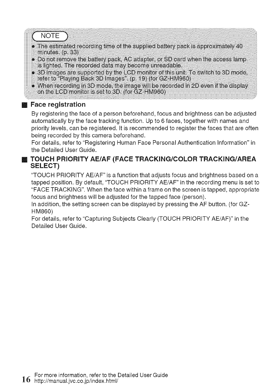 Face registration | JVC GZ-HM960U User Manual | Page 16 / 40