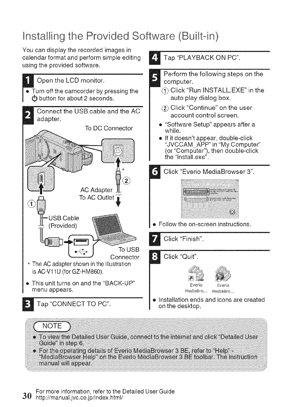 Installing the provided software (builtan) | JVC GZ-HM960U User Manual | Page 30 / 40
