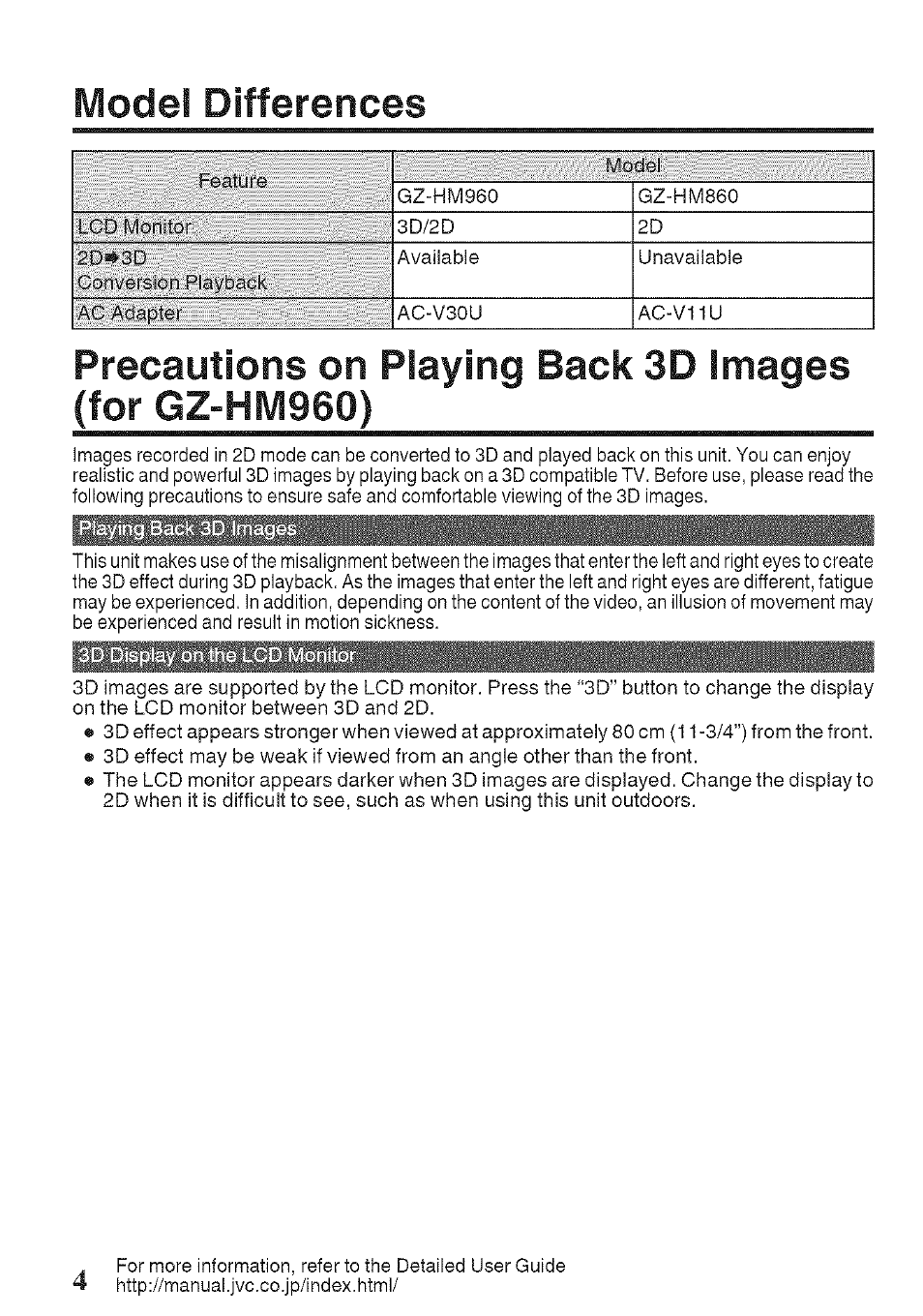 Model differences | JVC GZ-HM960U User Manual | Page 4 / 40