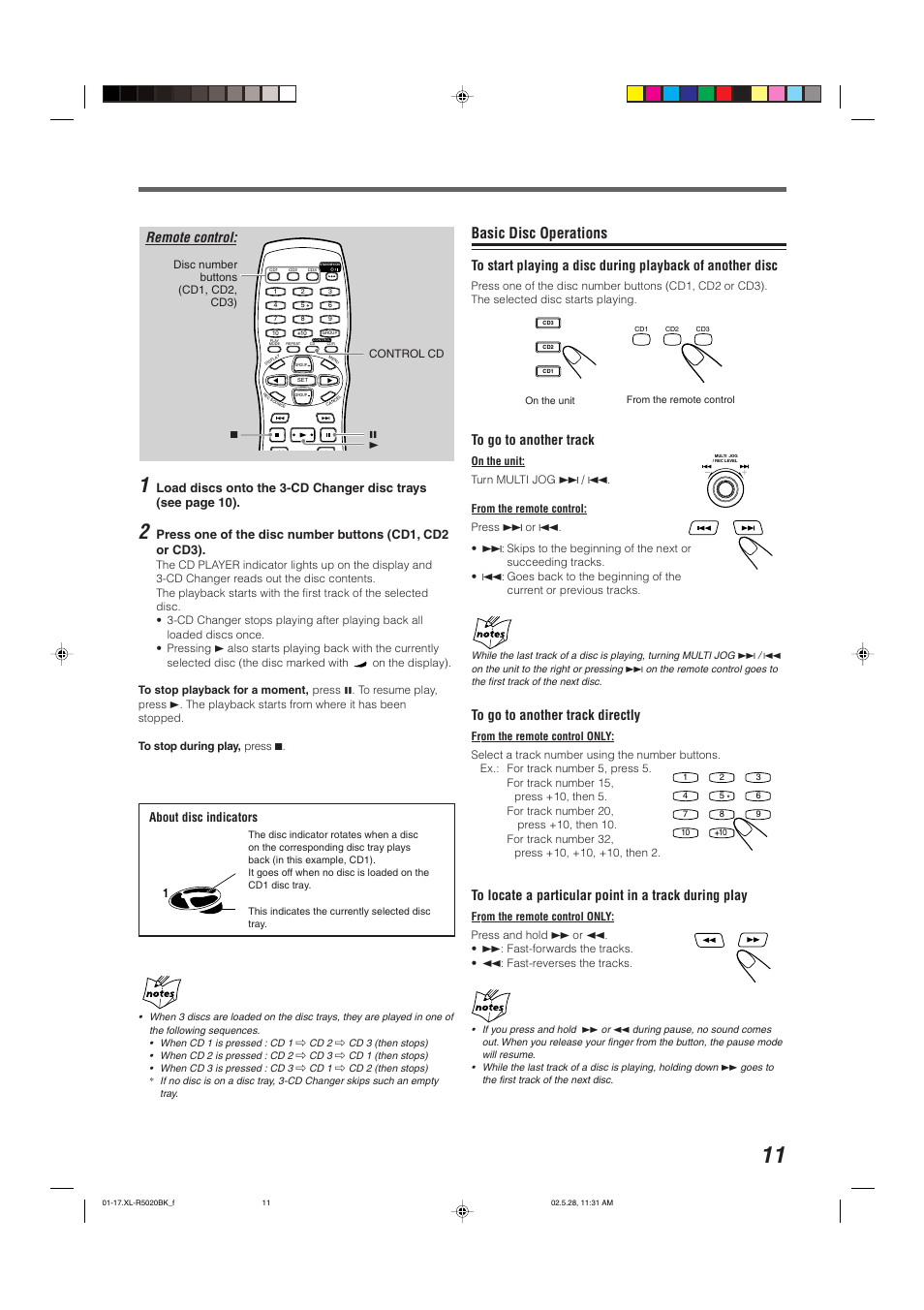 Basic disc operations, Remote control, About disc indicators | JVC XL-R5020BK User Manual | Page 13 / 50