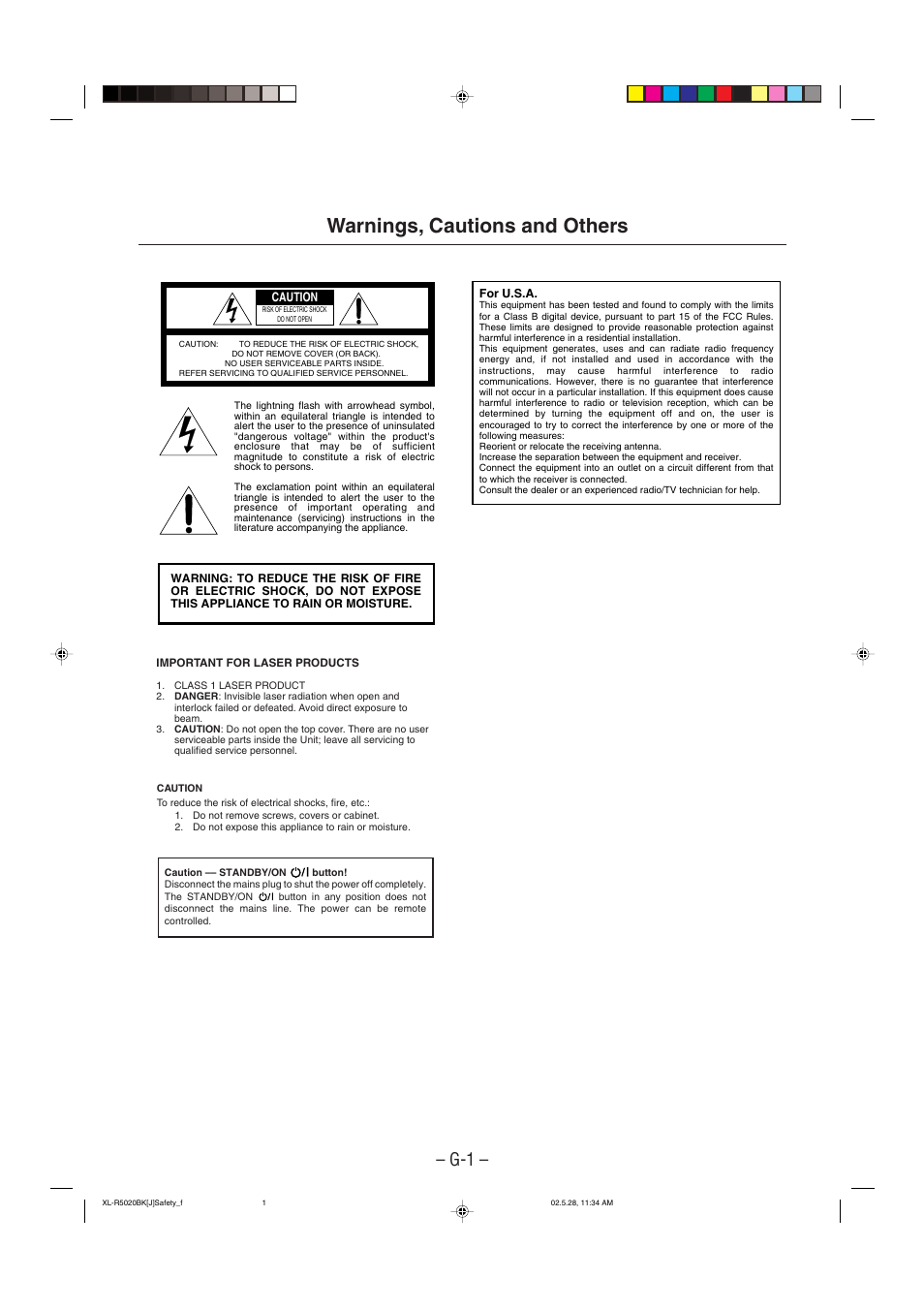 Warnings, Warnings, cautions and others | JVC XL-R5020BK User Manual | Page 2 / 50