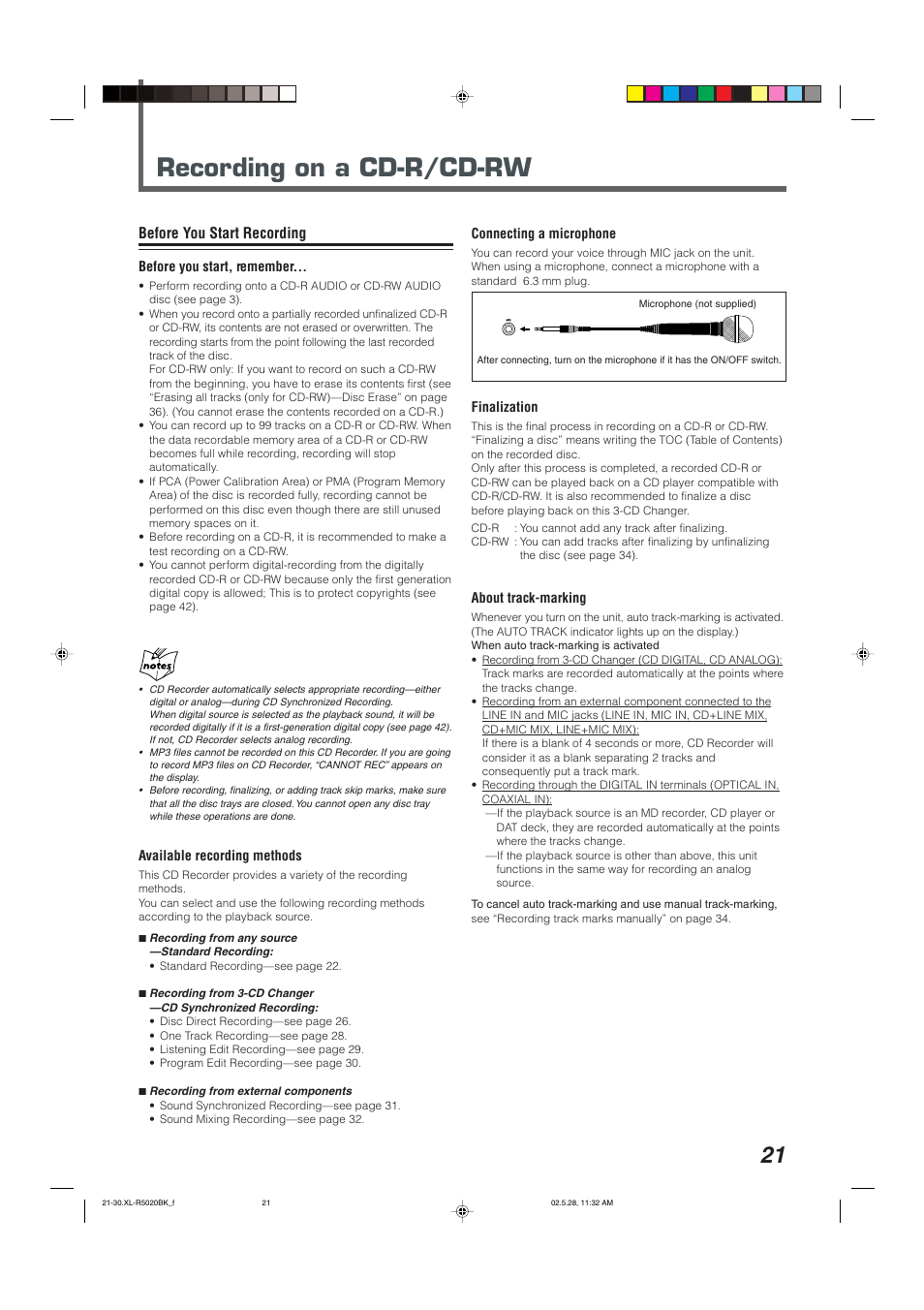 Recording on a cd-r/cd-rw, Before you start recording | JVC XL-R5020BK User Manual | Page 23 / 50