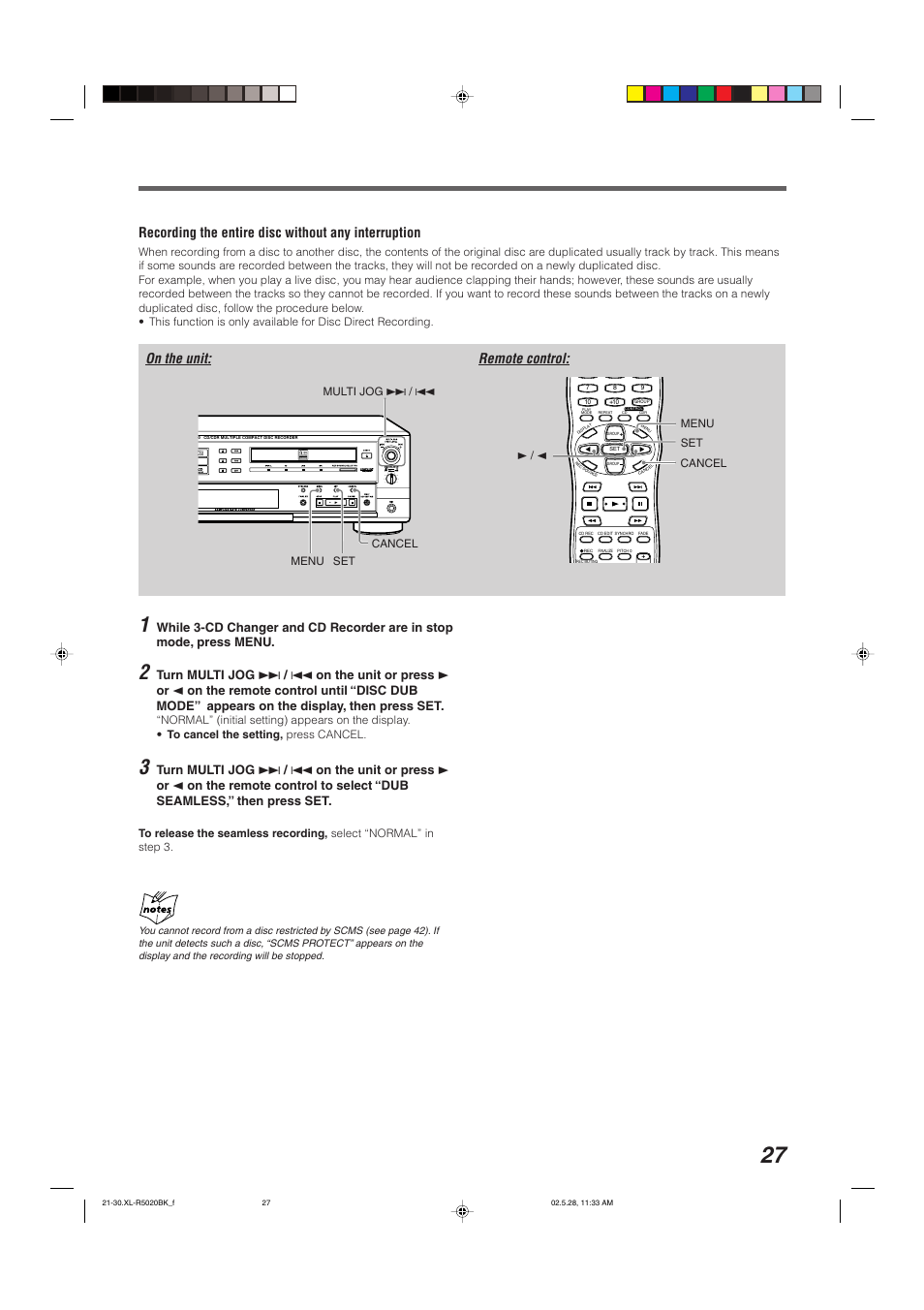 Recording the entire disc without any interruption | JVC XL-R5020BK User Manual | Page 29 / 50