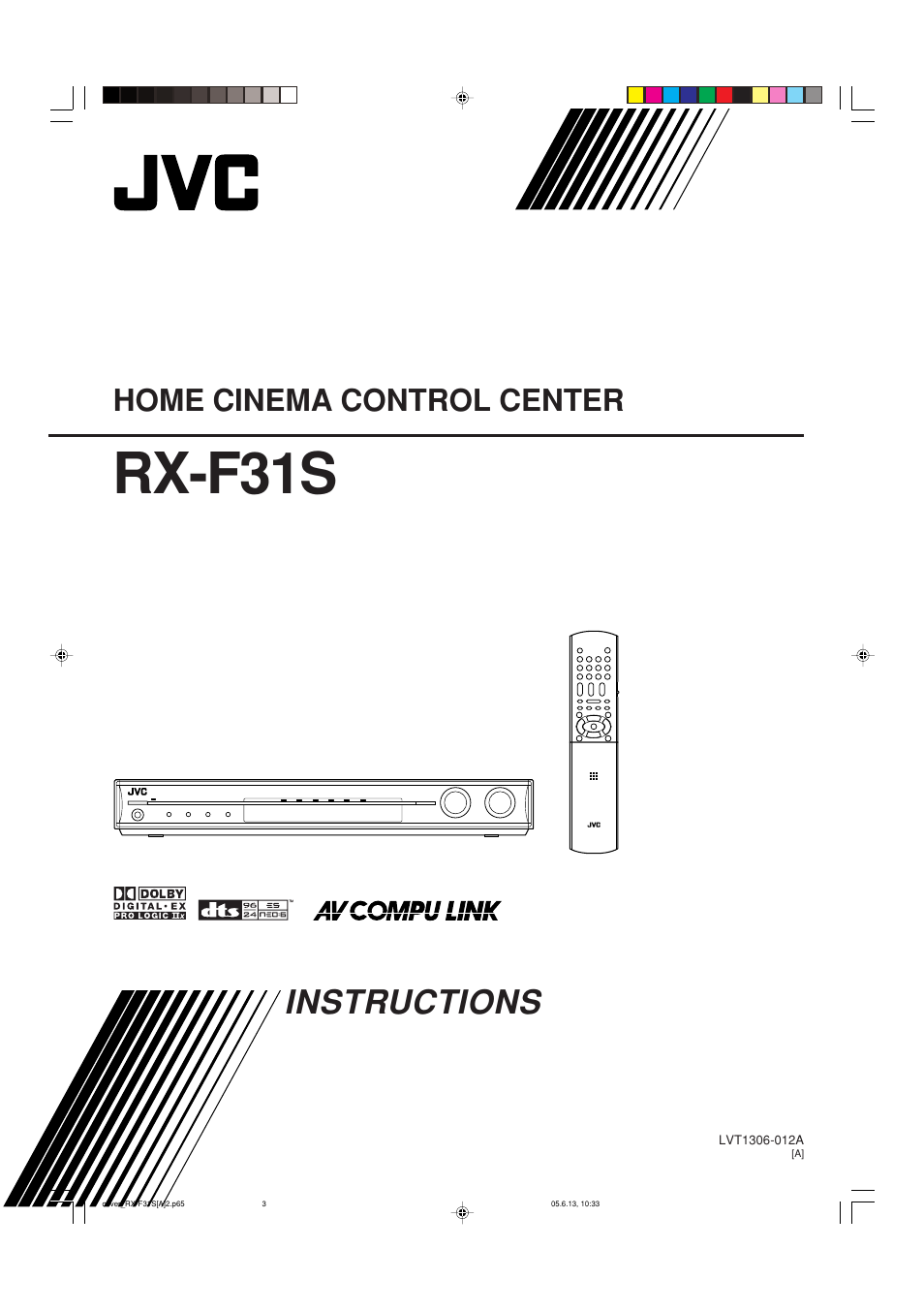 Instructions, Rx-f31s, Home cinema control center | JVC RX-F31S User Manual | Page 103 / 153