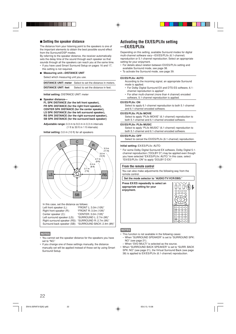 Activating the ex/es/pliix setting —ex/es/pliix, 7 setting the speaker distance | JVC RX-F31S User Manual | Page 126 / 153
