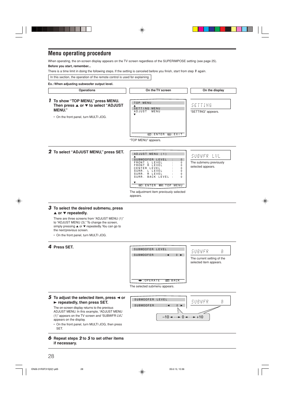 Menu operating procedure, Press set | JVC RX-F31S User Manual | Page 132 / 153