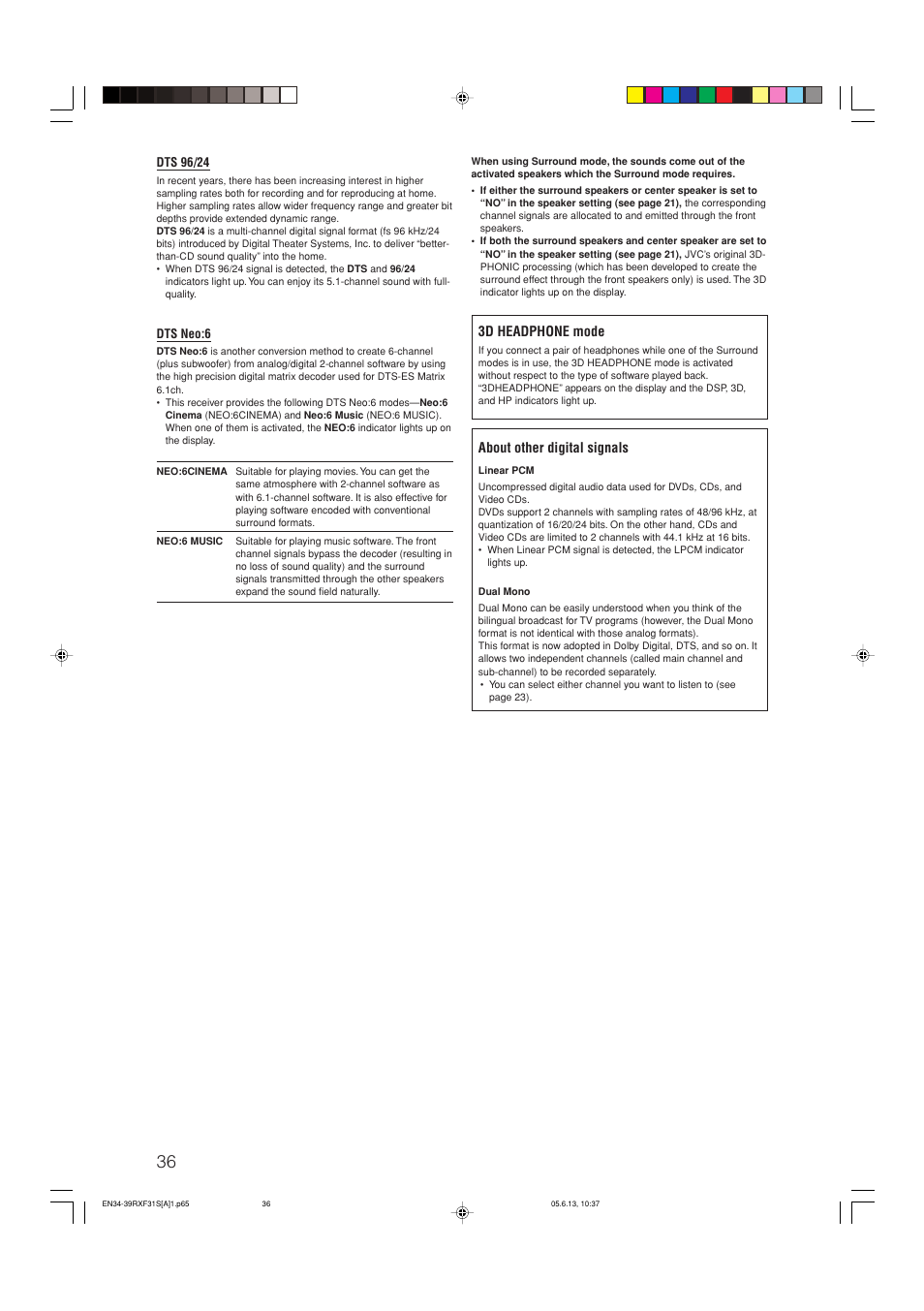 3d headphone mode, About other digital signals | JVC RX-F31S User Manual | Page 140 / 153