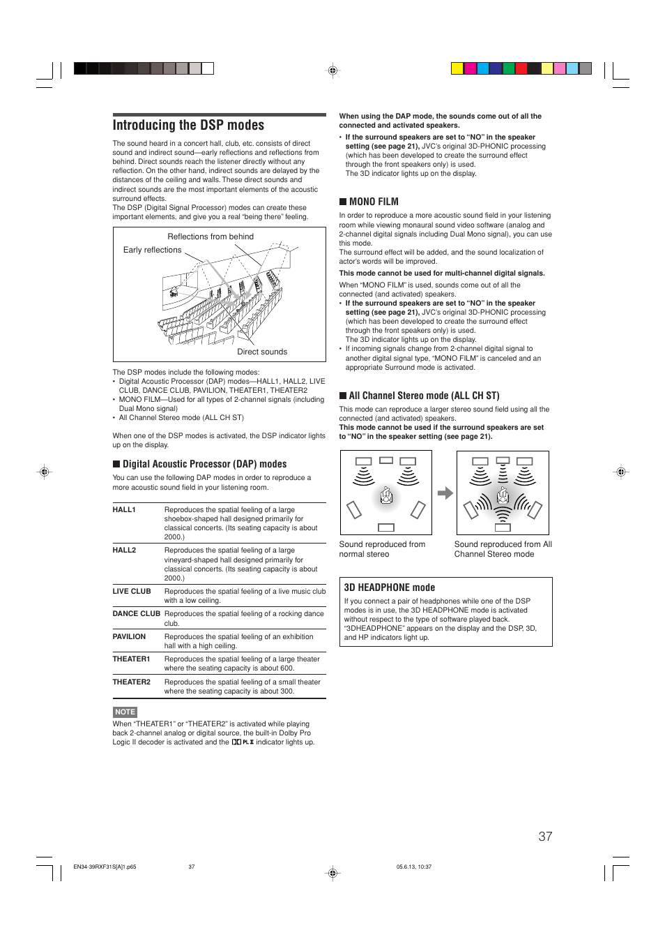 Introducing the dsp modes | JVC RX-F31S User Manual | Page 141 / 153