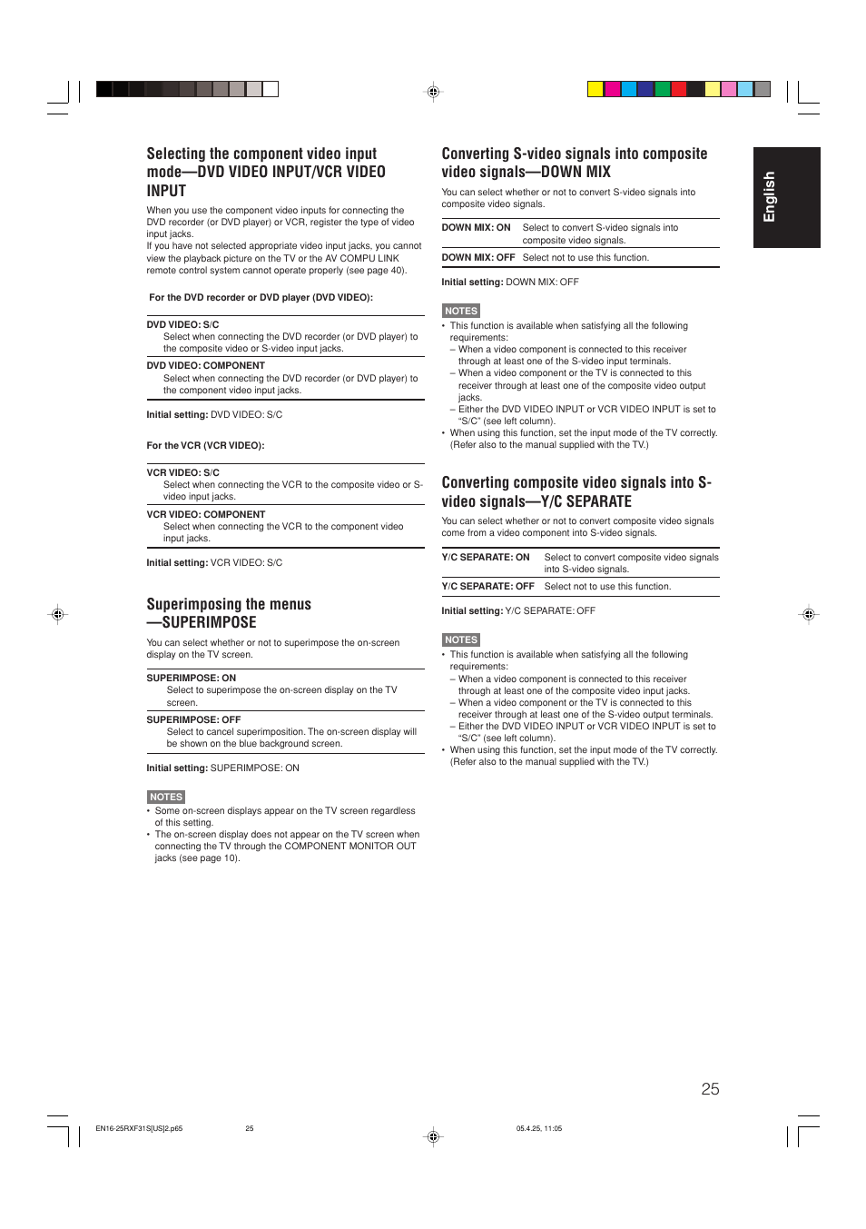 Superimposing the menus —superimpose, English | JVC RX-F31S User Manual | Page 27 / 153