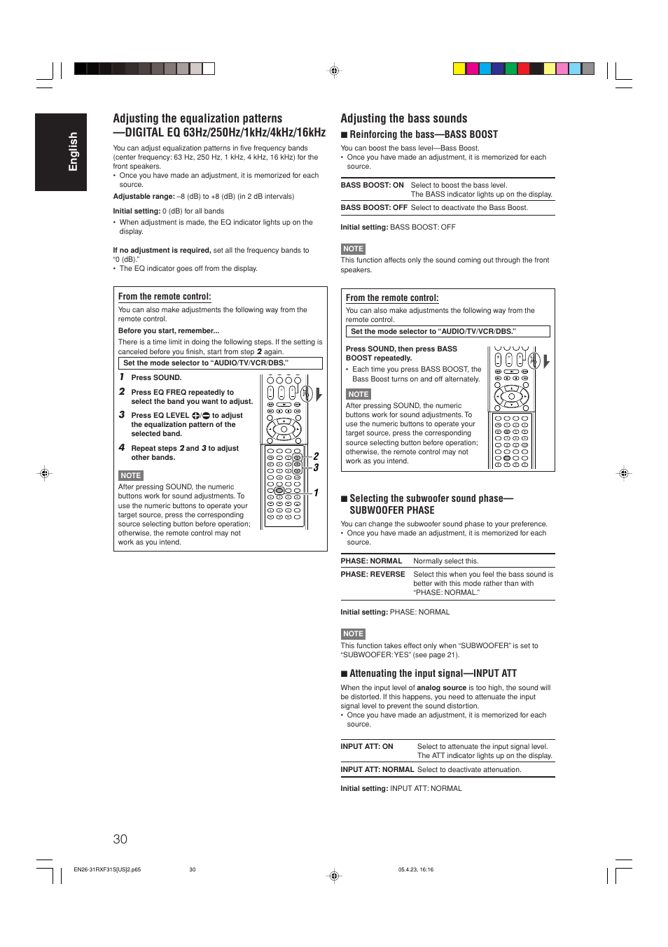 Adjusting the bass sounds, English | JVC RX-F31S User Manual | Page 32 / 153