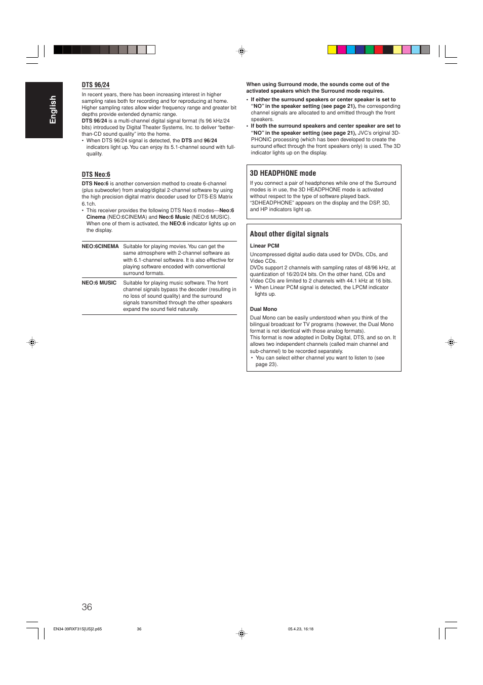English | JVC RX-F31S User Manual | Page 38 / 153
