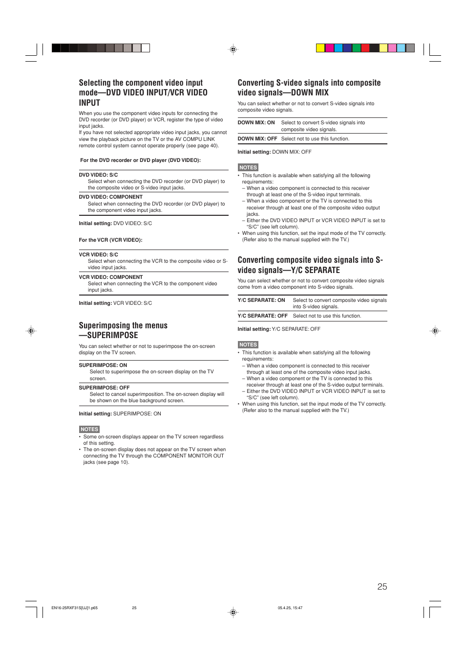 Superimposing the menus —superimpose | JVC RX-F31S User Manual | Page 78 / 153