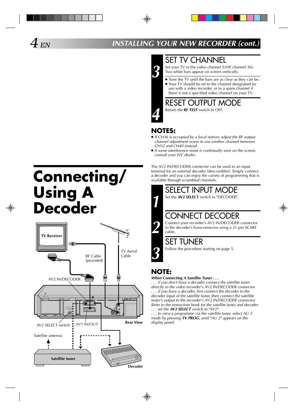 Connecting/ using a decoder | JVC HR-E239EG User Manual | Page 4 / 40