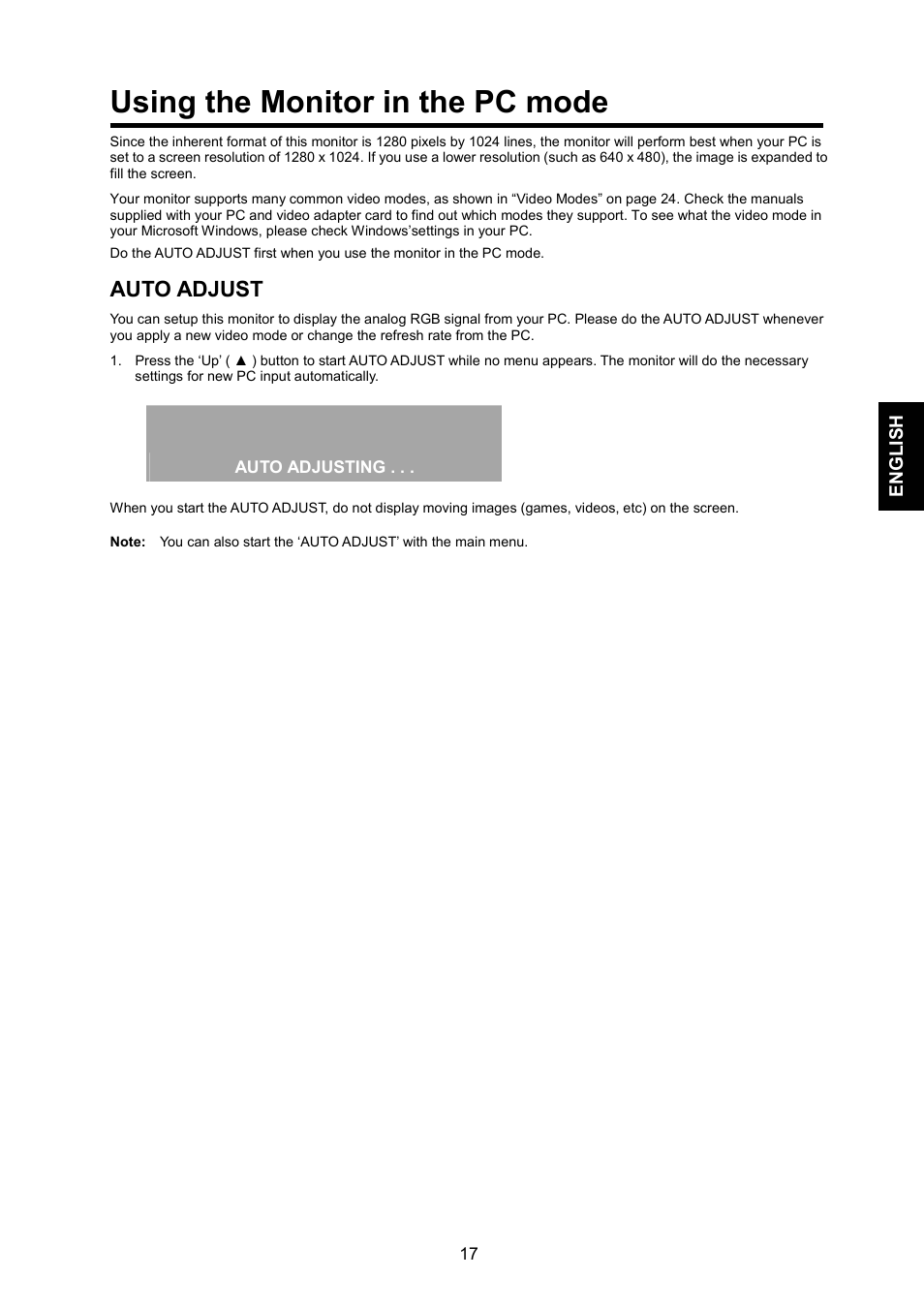 Using the monitor in the pc mode | JVC GD-17L1G User Manual | Page 17 / 24