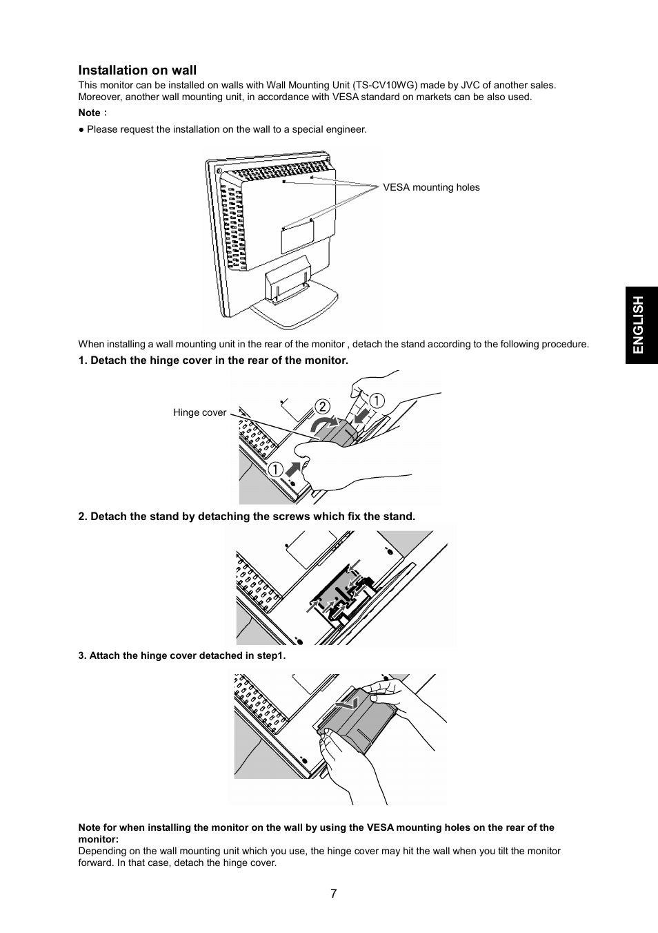English installation on wall | JVC GD-17L1G User Manual | Page 7 / 24