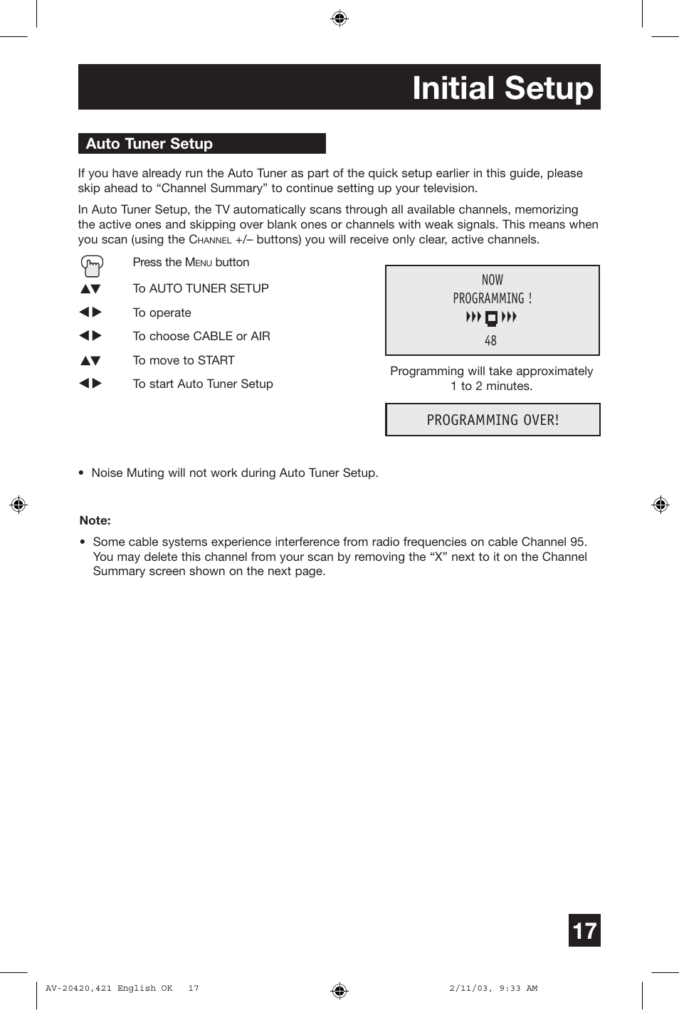 Initial setup | JVC AV 20420 User Manual | Page 17 / 44