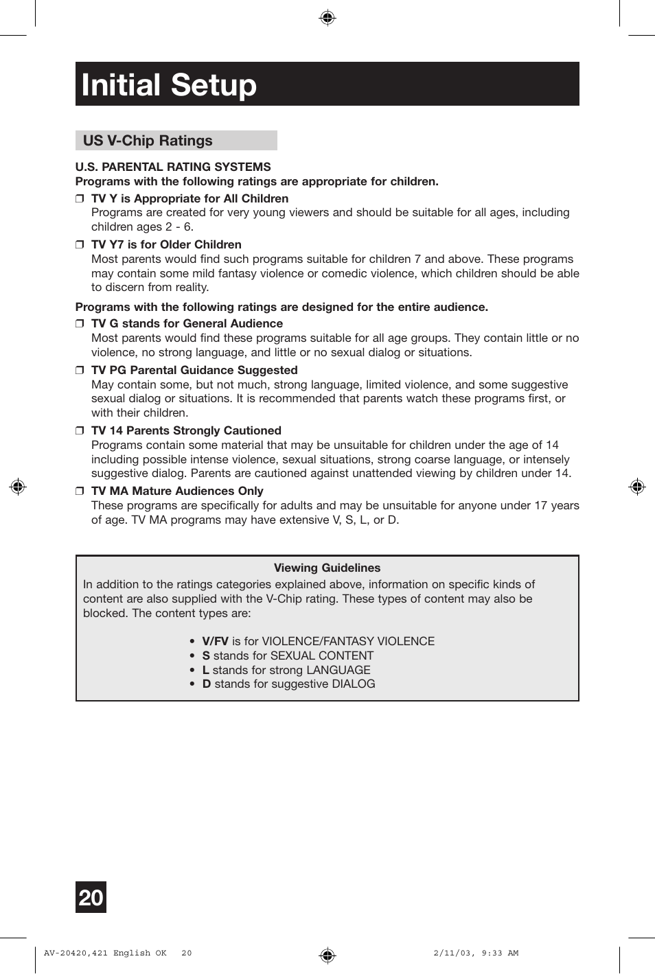 Initial setup | JVC AV 20420 User Manual | Page 20 / 44