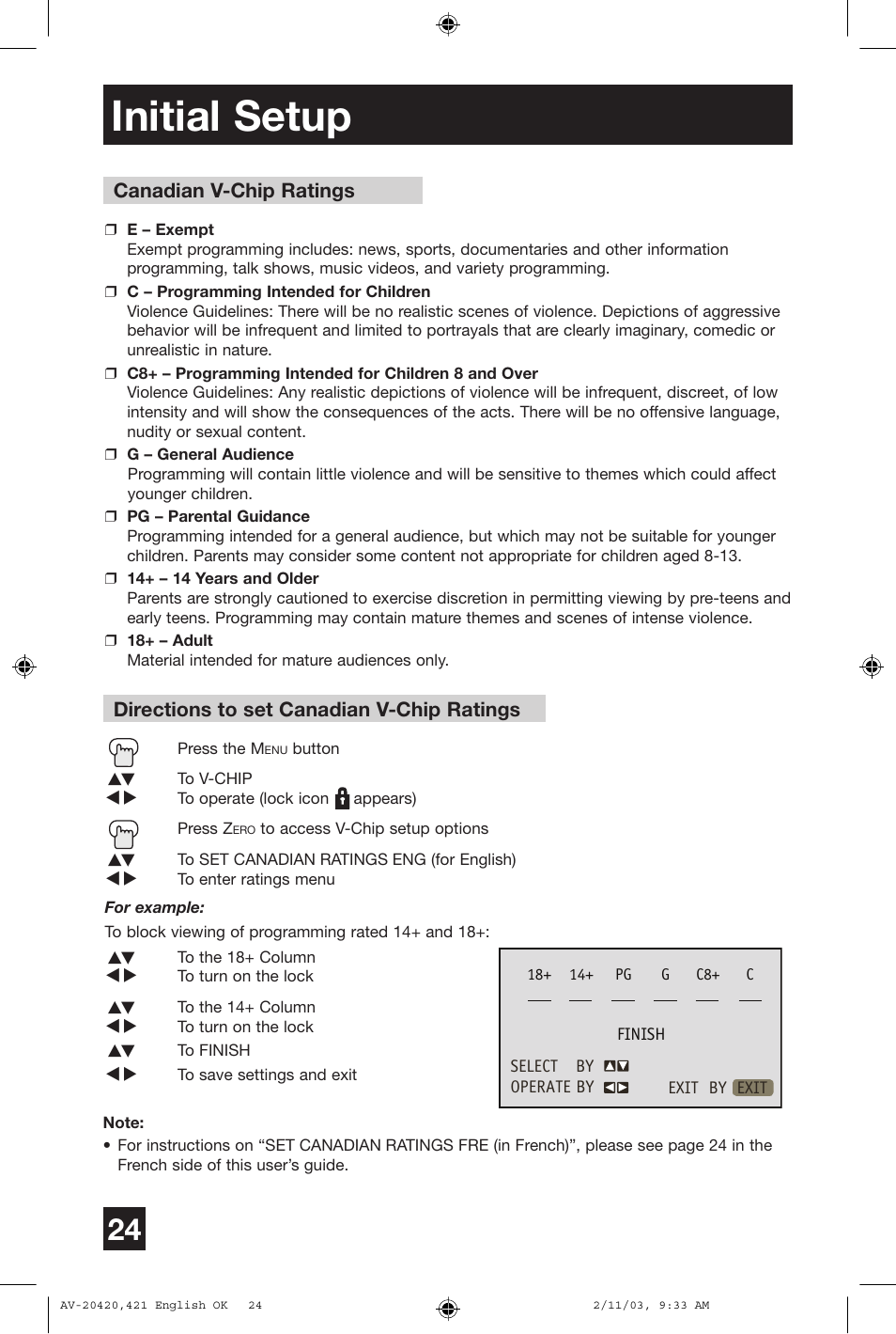 Initial setup | JVC AV 20420 User Manual | Page 24 / 44
