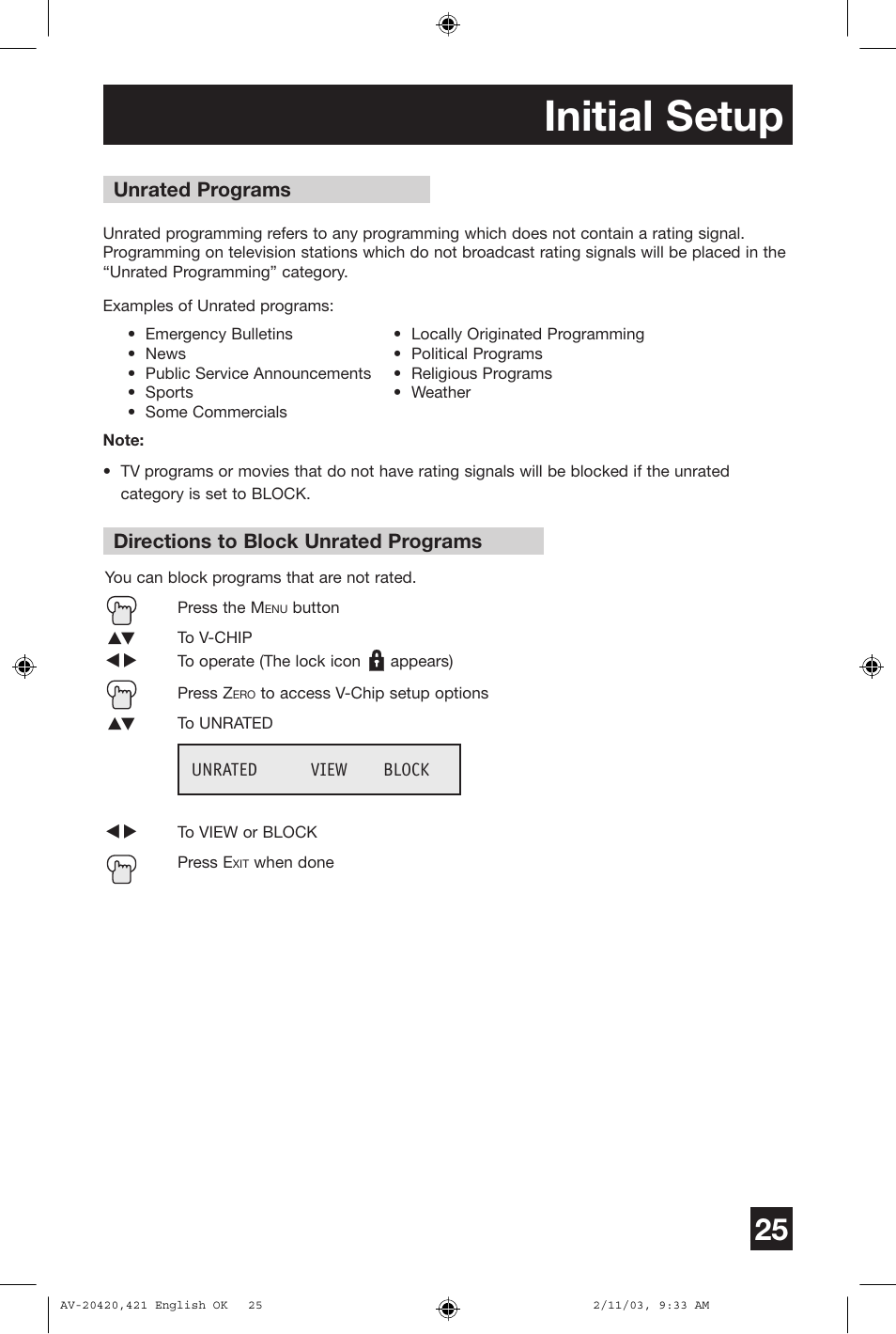 Initial setup | JVC AV 20420 User Manual | Page 25 / 44