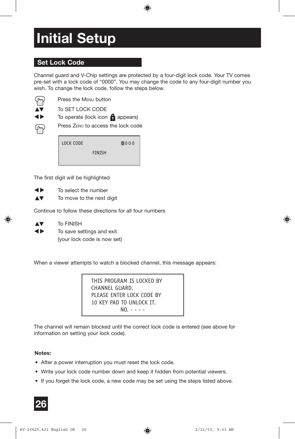 Initial setup | JVC AV 20420 User Manual | Page 26 / 44