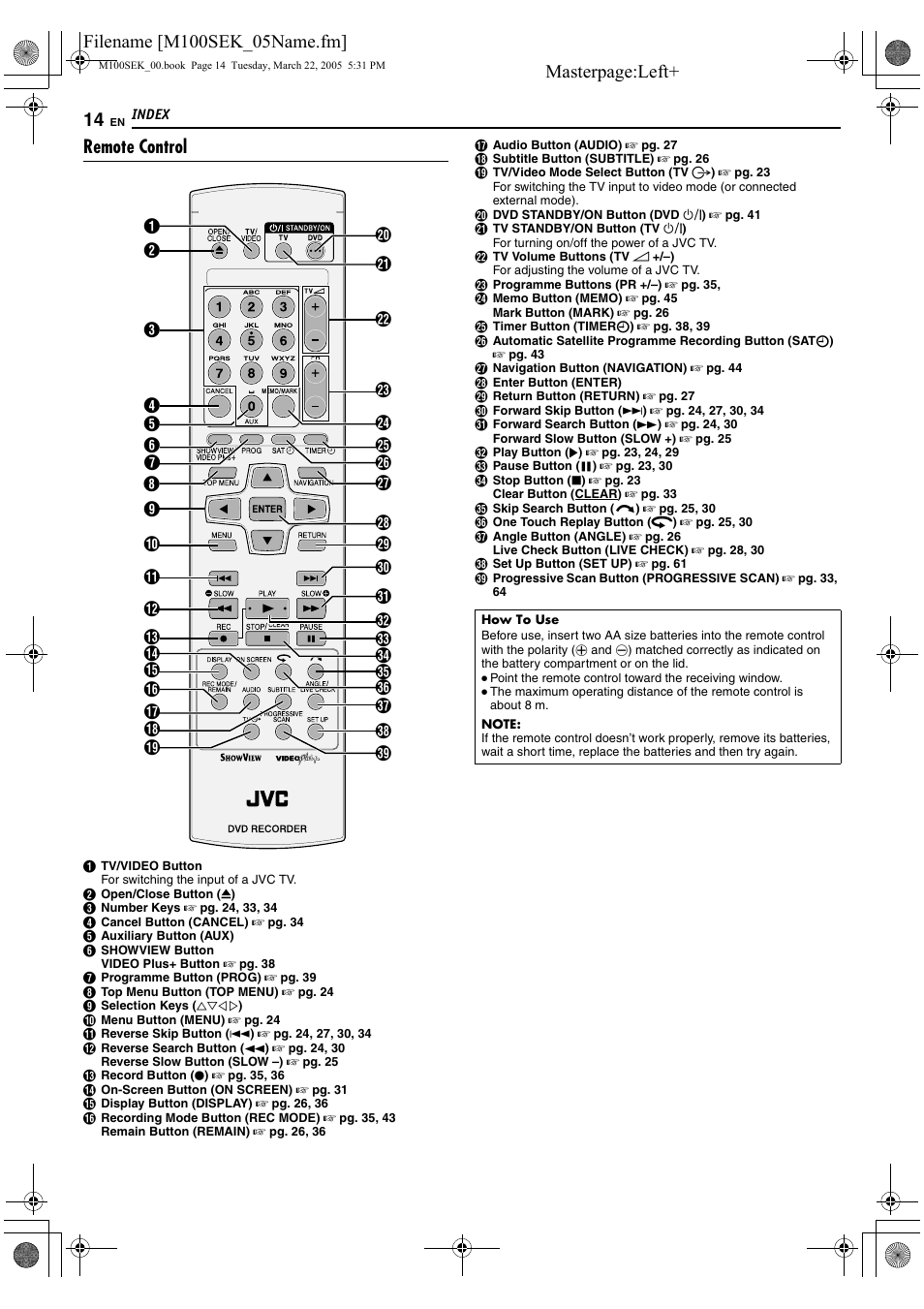 14 illustr, Remote control | JVC DR-M100S User Manual | Page 14 / 80