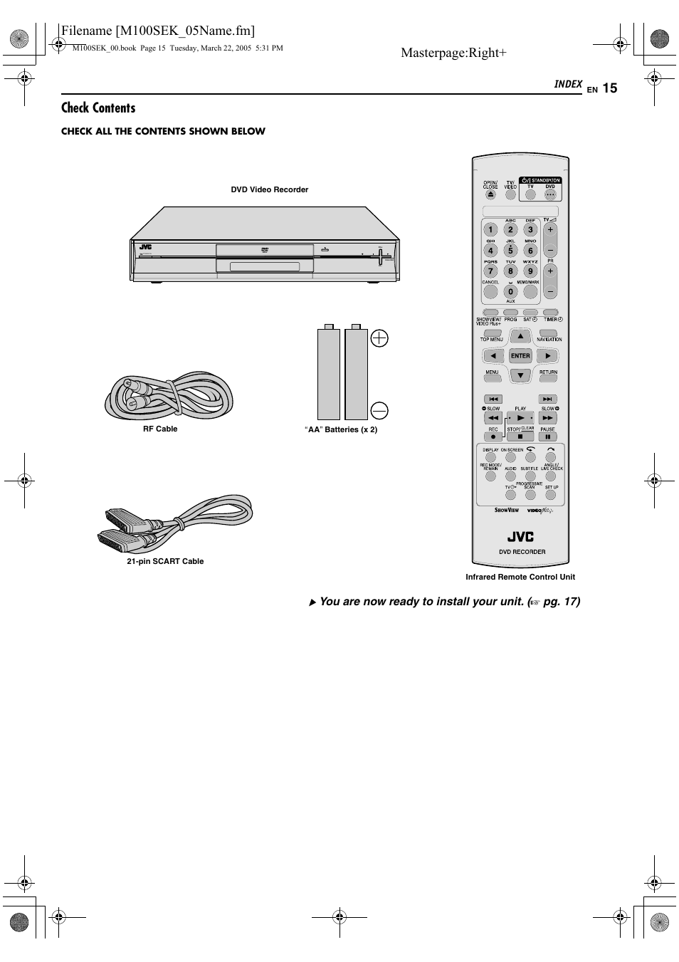 Masterpage:right, Check contents | JVC DR-M100S User Manual | Page 15 / 80