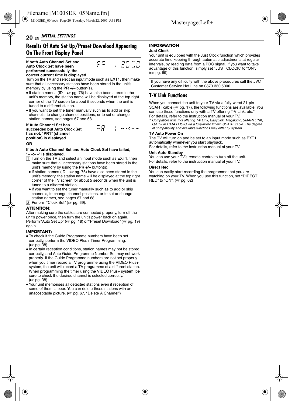 T-v link functions | JVC DR-M100S User Manual | Page 20 / 80
