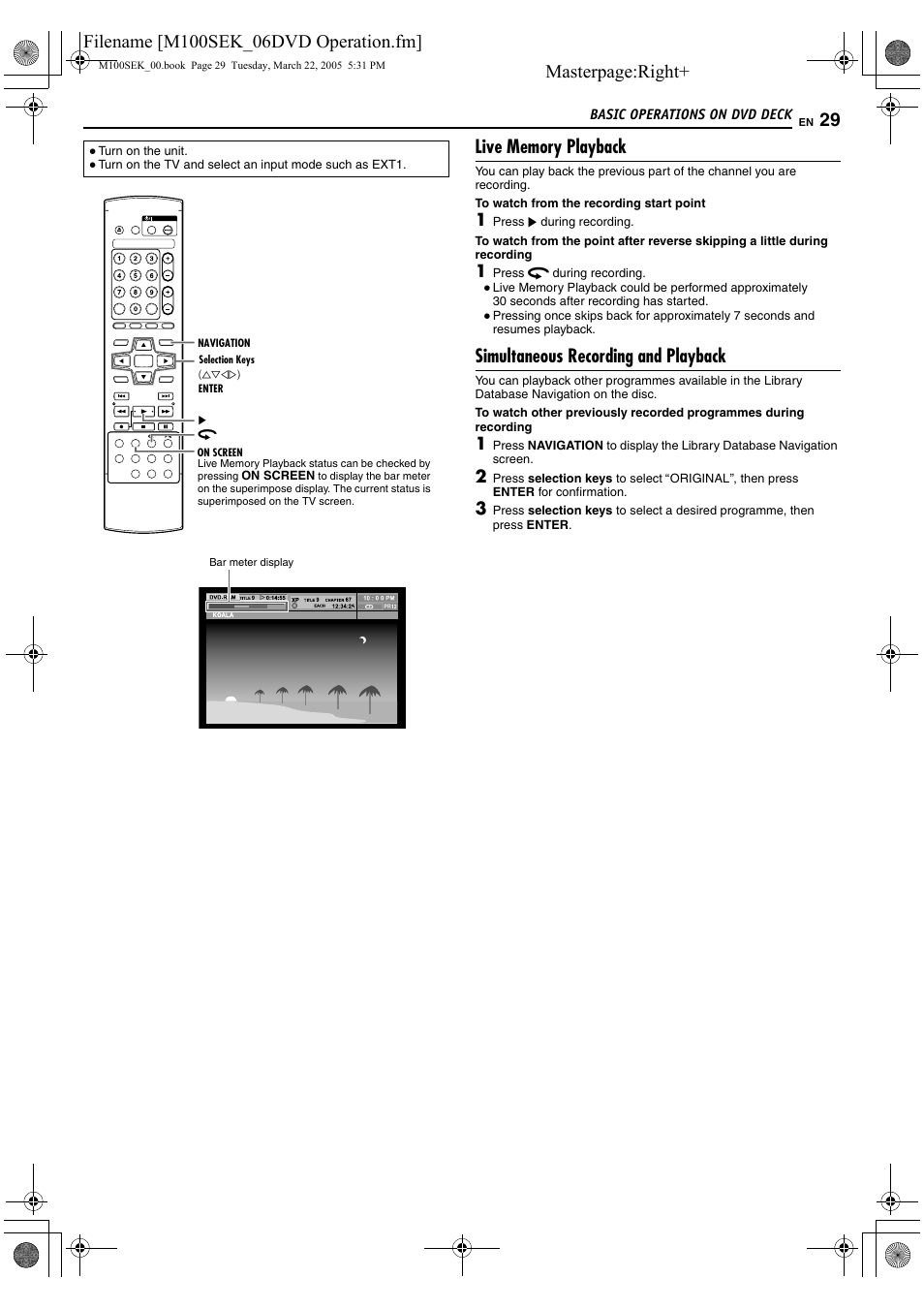 Masterpage:right, Simultaneous recording and playback | JVC DR-M100S User Manual | Page 29 / 80