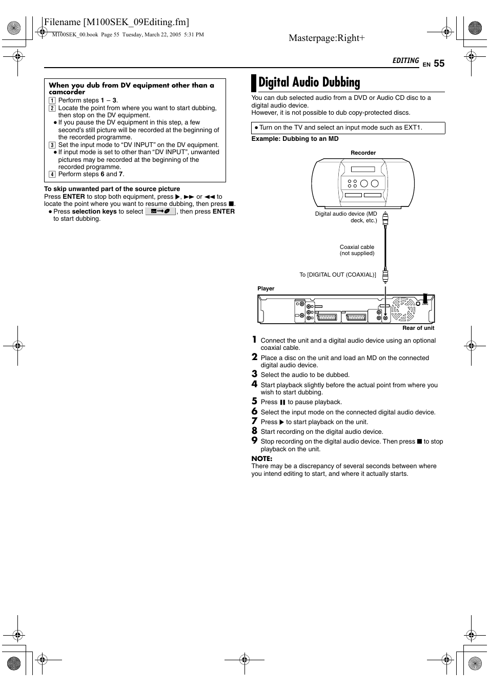 Digital audio dubbing, Masterpage:right | JVC DR-M100S User Manual | Page 55 / 80