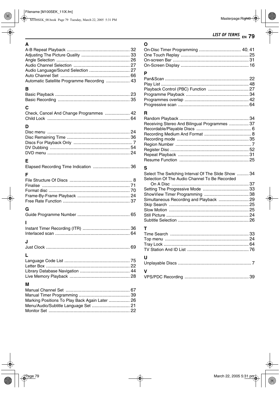 List of terms | JVC DR-M100S User Manual | Page 79 / 80