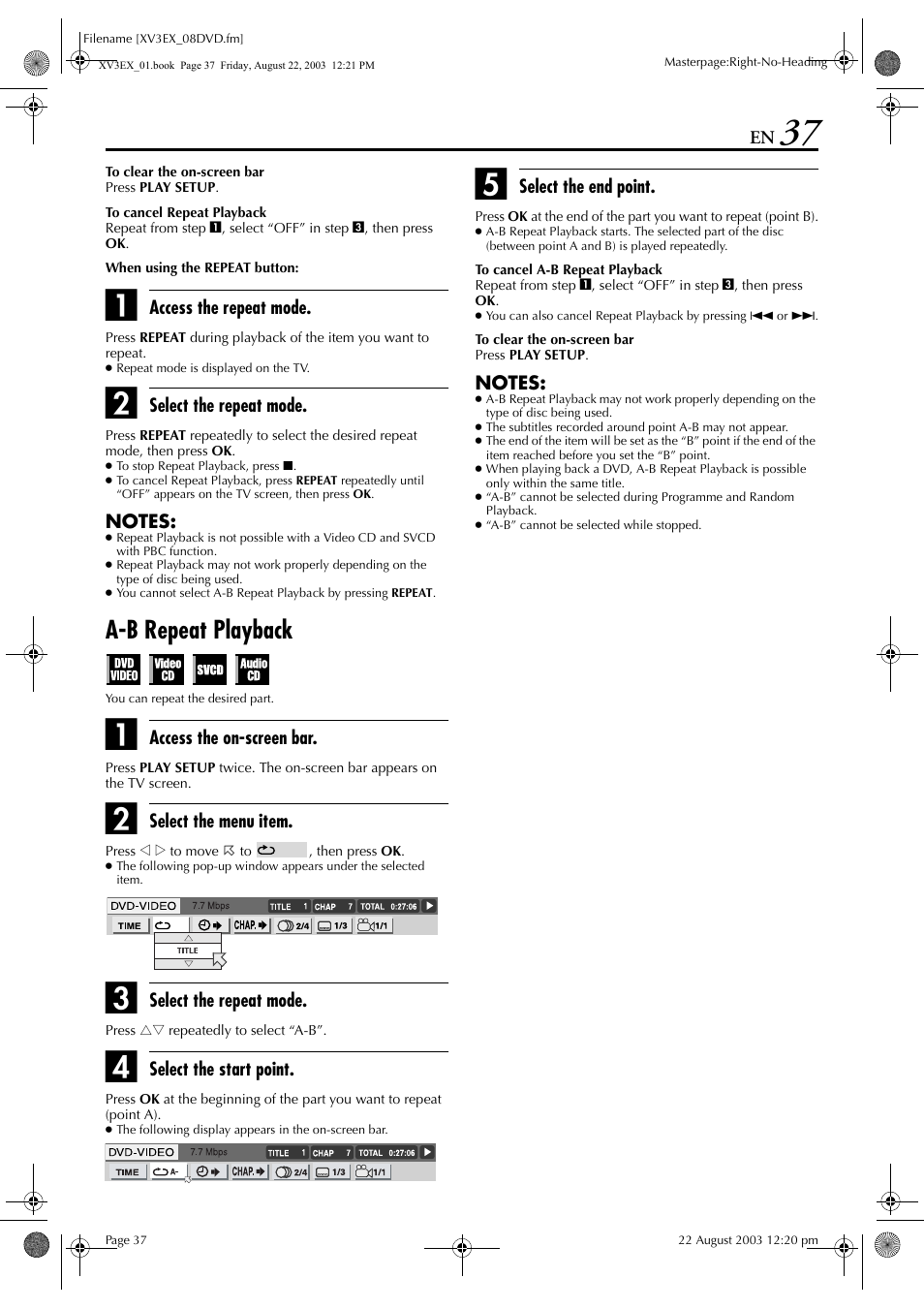A-b repeat playback, Pg. 37) | JVC HR-XV3E User Manual | Page 37 / 84