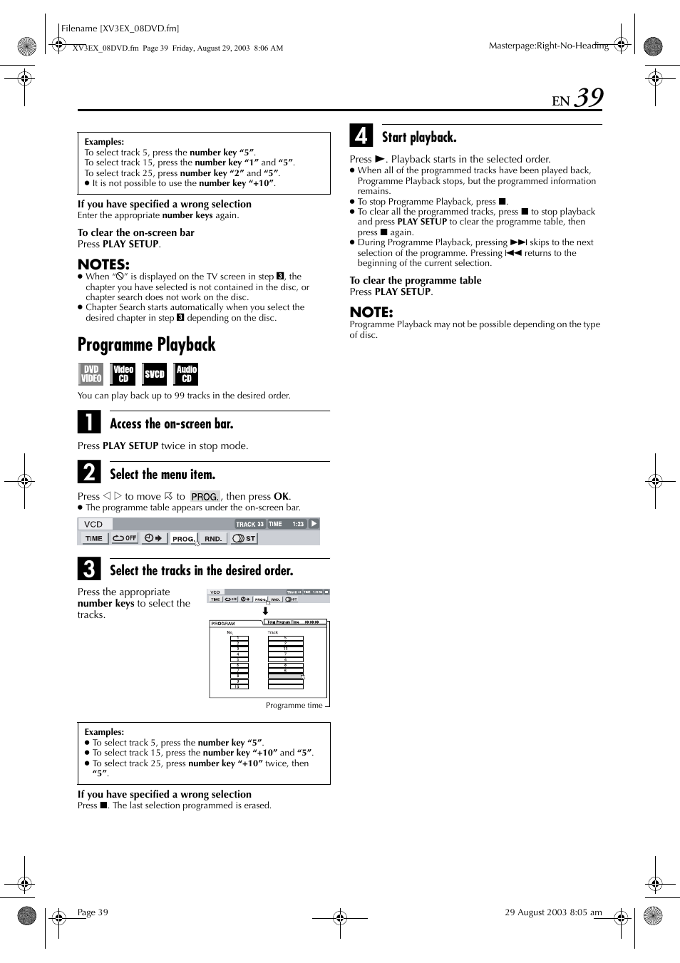 Programme playback, Pg. 39) | JVC HR-XV3E User Manual | Page 39 / 84