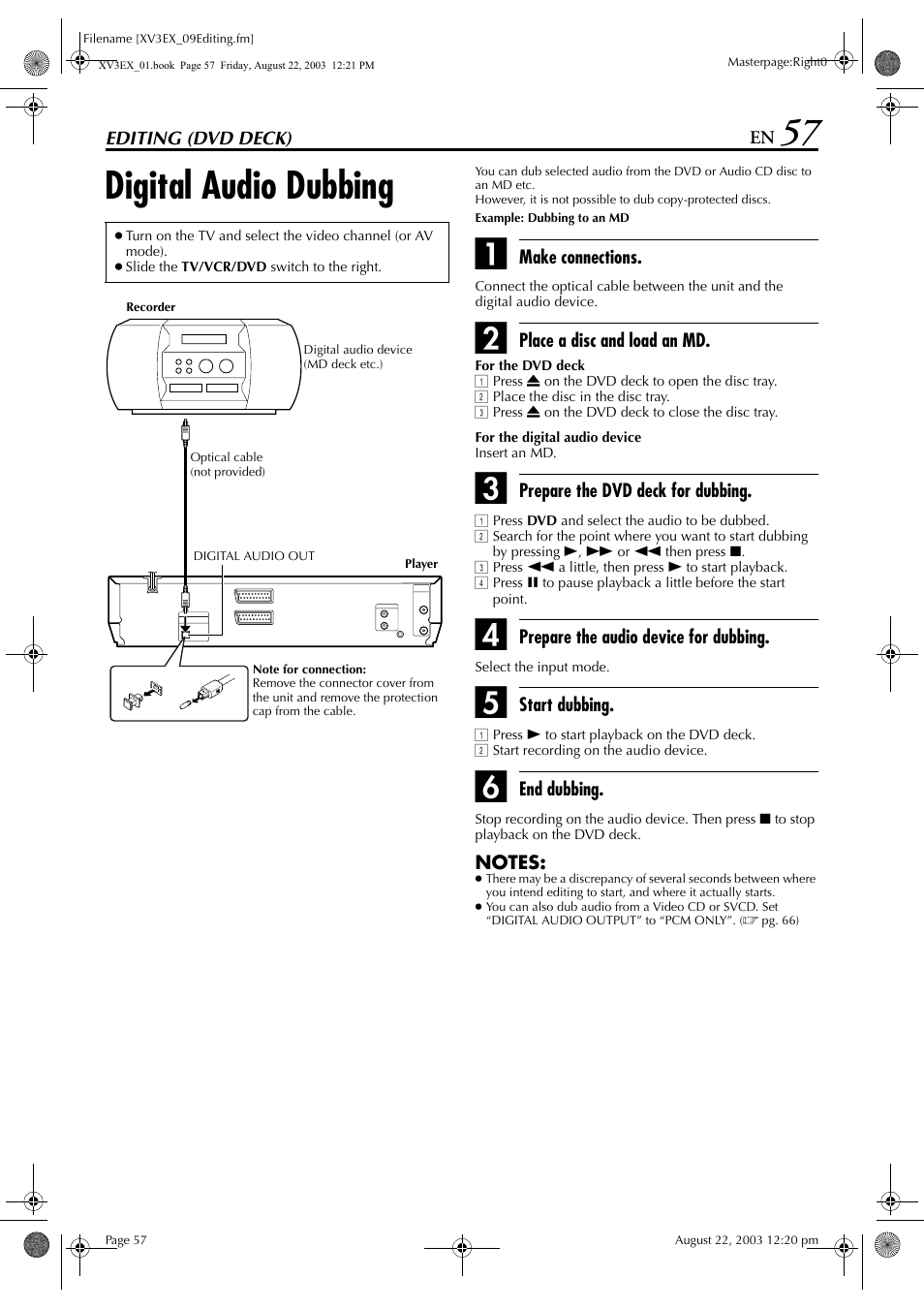 Editing (dvd deck), Digital audio dubbing | JVC HR-XV3E User Manual | Page 57 / 84