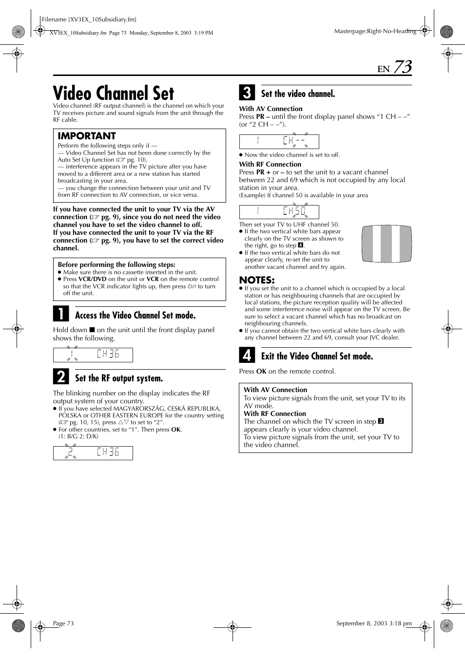 Video channel set, Nnection users), Pg. 73 | Pg. 73) | JVC HR-XV3E User Manual | Page 73 / 84