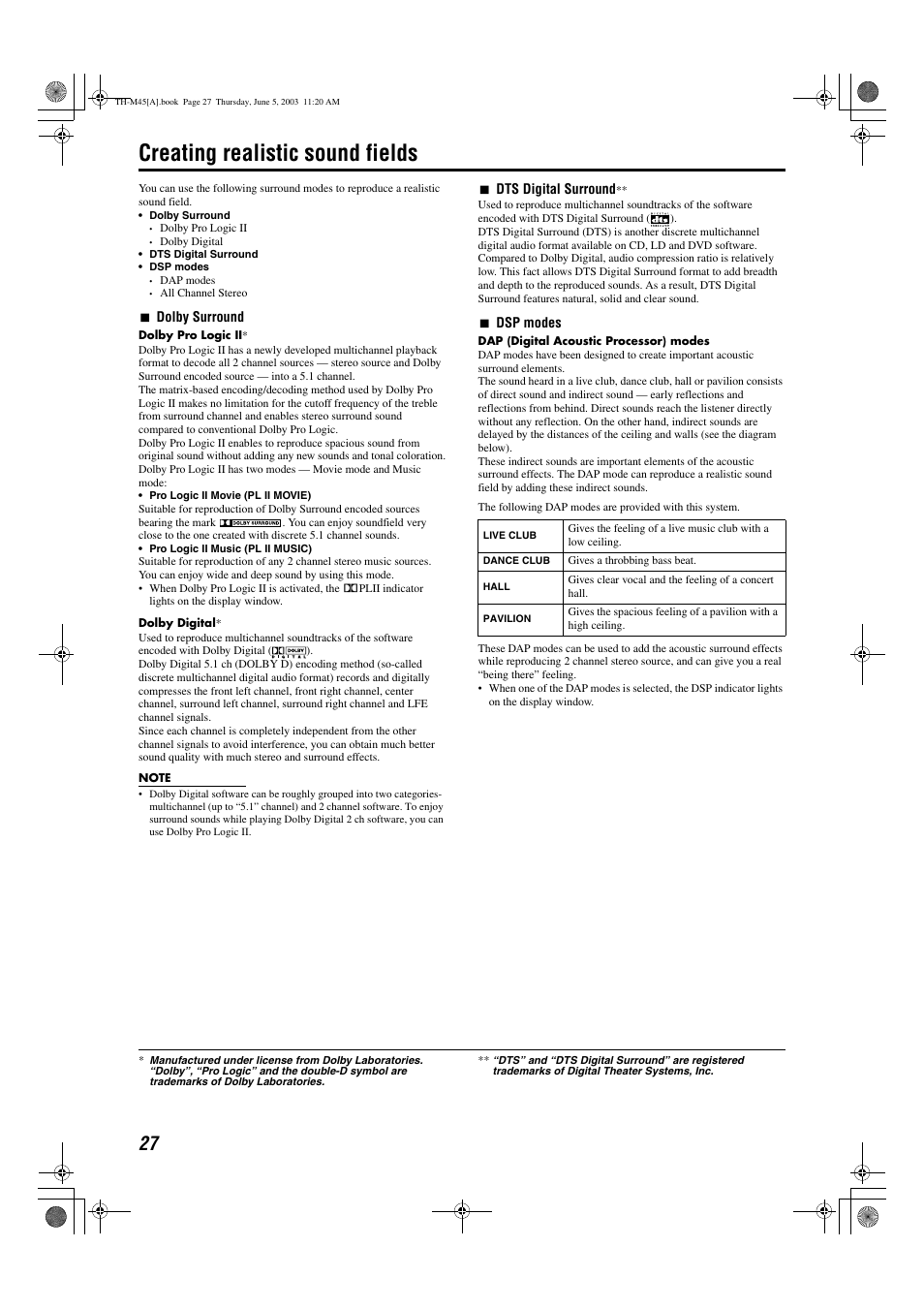 Creating realistic sound fields, A pg. 27, English | JVC SP-THM45C User Manual | Page 30 / 64