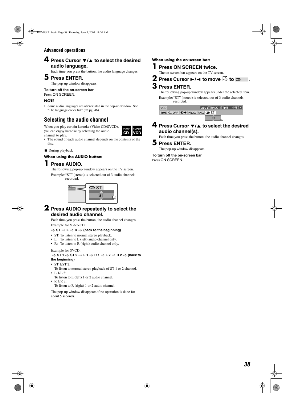 Selecting the audio channel | JVC SP-THM45C User Manual | Page 41 / 64