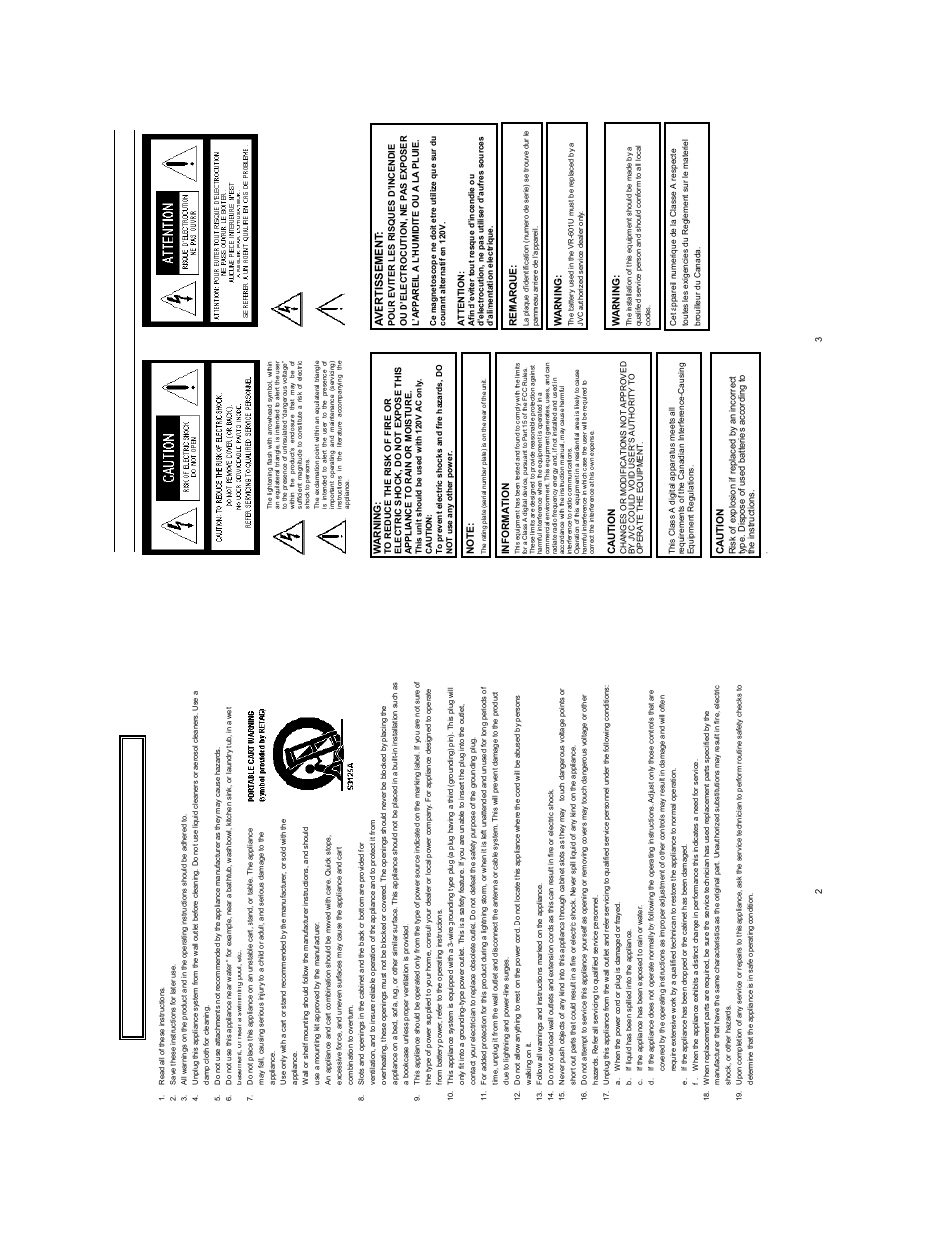 Safety preca u tions (for usa and can ad a), Avertissem ent | JVC VR601 User Manual | Page 2 / 42