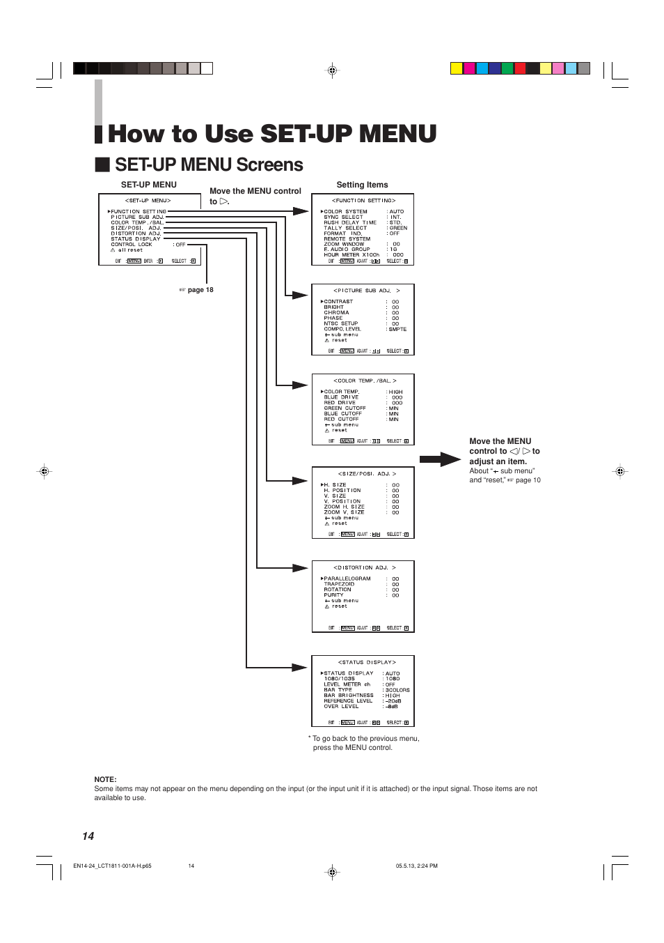 How to use set-up menu, Set-up menu screens | JVC DT-V100CG User Manual | Page 14 / 24