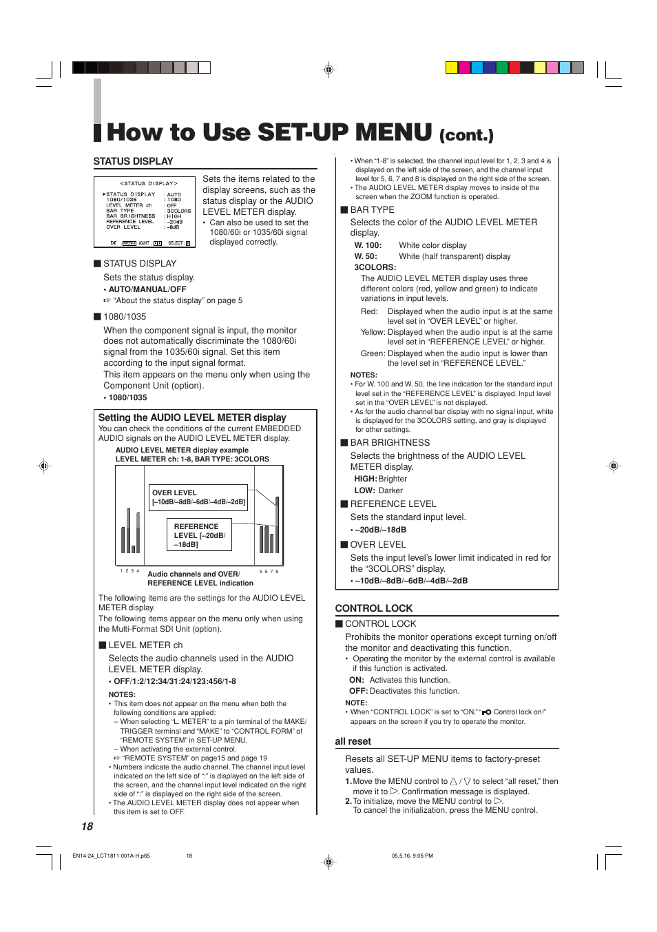 How to use set-up menu, Cont.) | JVC DT-V100CG User Manual | Page 18 / 24
