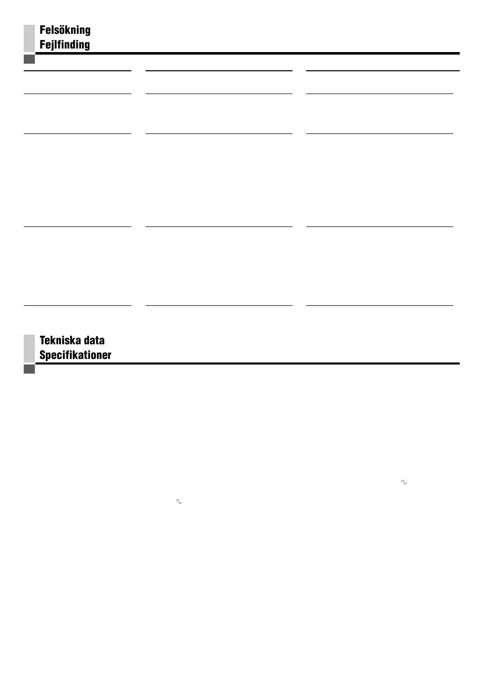 Felsökning fejlfinding, Tekniska data specifikationer | JVC SP-PW880 User Manual | Page 29 / 36