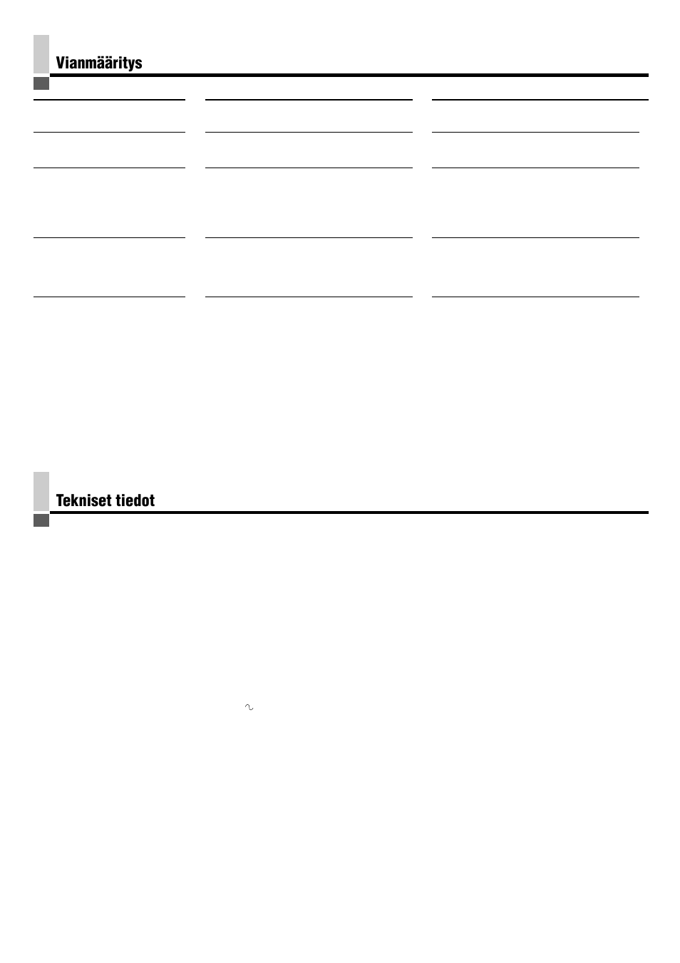 Vianmääritys, Tekniset tiedot | JVC SP-PW880 User Manual | Page 35 / 36