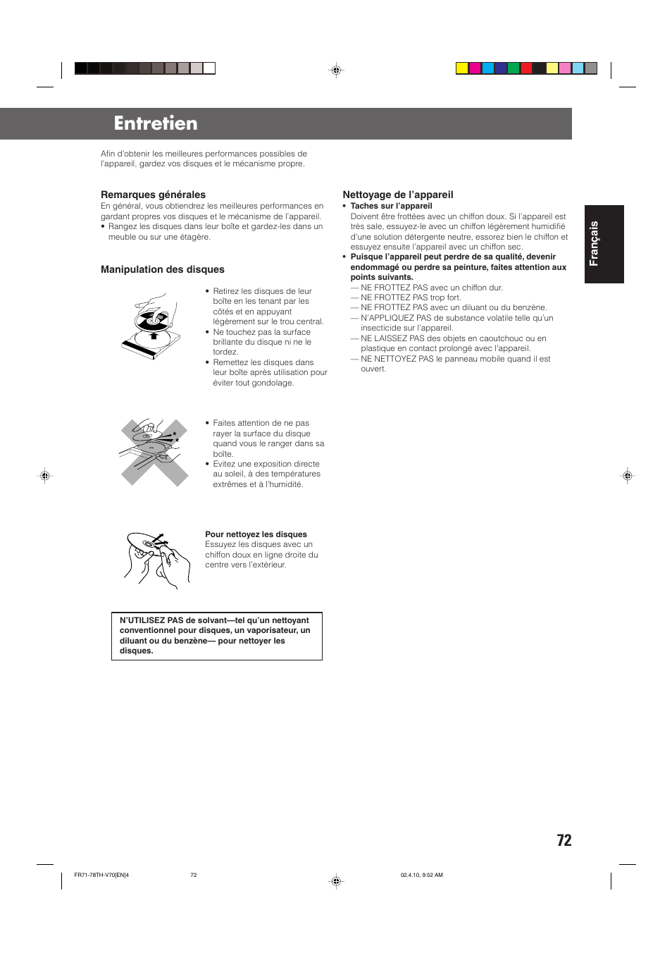 Entretien | JVC DVD CINEMA SYSTEM TH-V70R User Manual | Page 155 / 241