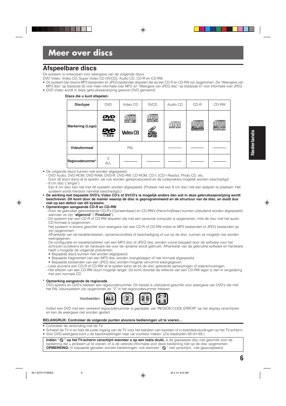 Meer over discs, Afspeelbare discs | JVC DVD CINEMA SYSTEM TH-V70R User Manual | Page 167 / 241