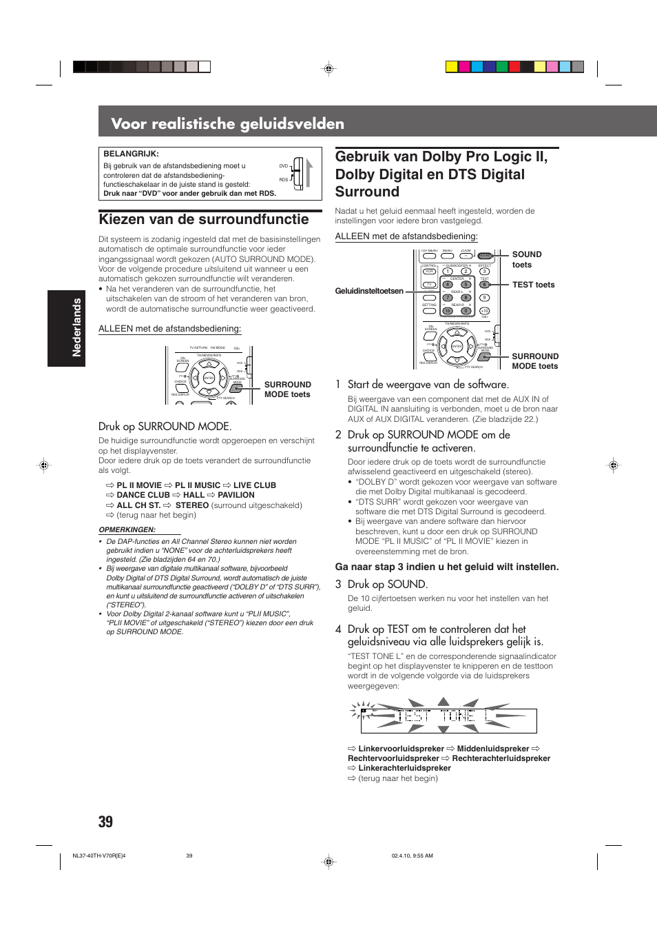 Nederlands, Druk op surround mode, 1 start de weergave van de software | 3 druk op sound, Ga naar stap 3 indien u het geluid wilt instellen, Alleen met de afstandsbediening | JVC DVD CINEMA SYSTEM TH-V70R User Manual | Page 200 / 241