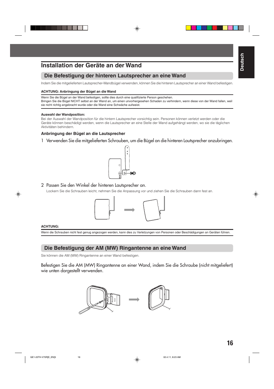 Installation der geräte an der wand | JVC DVD CINEMA SYSTEM TH-V70R User Manual | Page 21 / 241