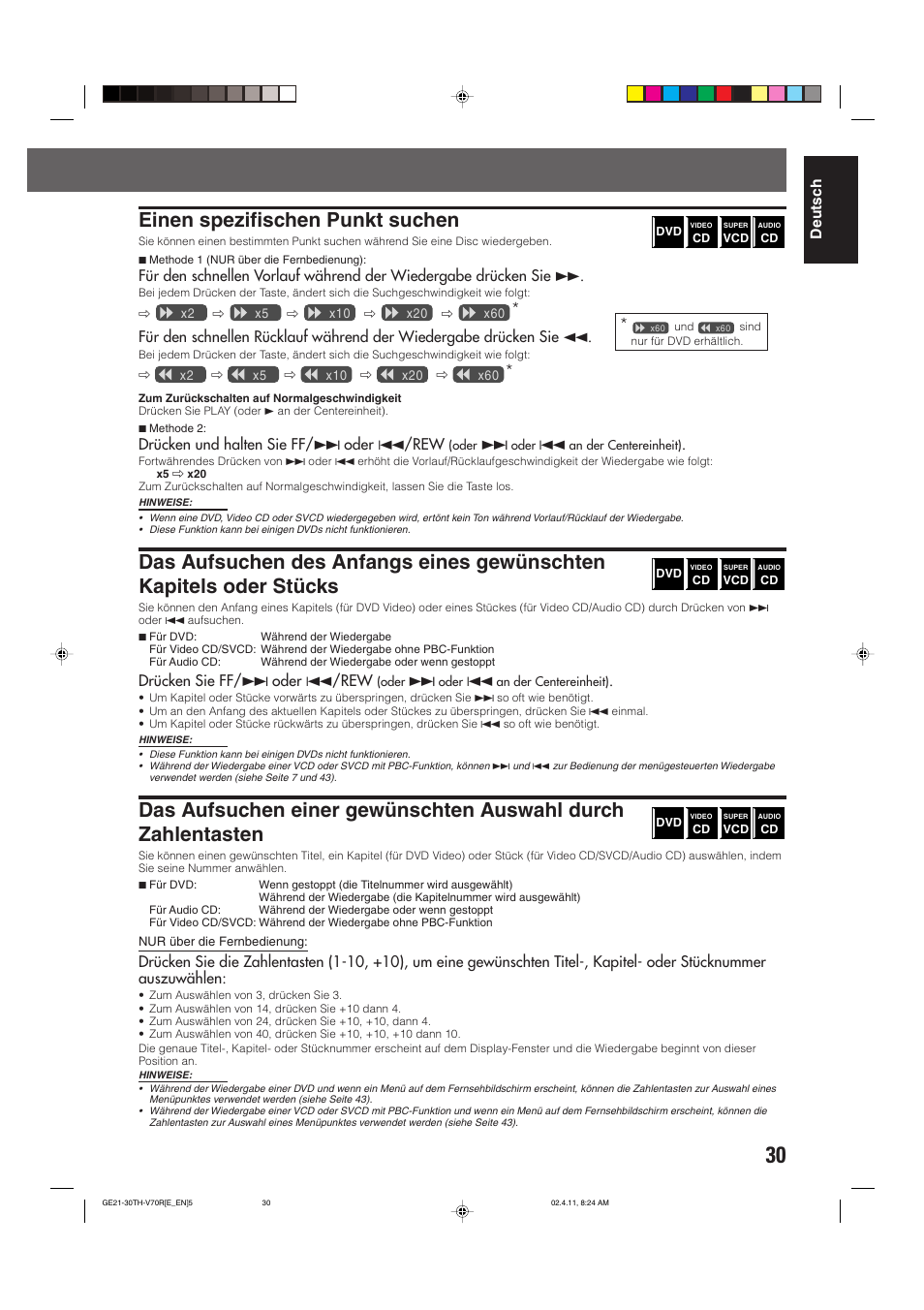 Einen spezifischen punkt suchen | JVC DVD CINEMA SYSTEM TH-V70R User Manual | Page 35 / 241