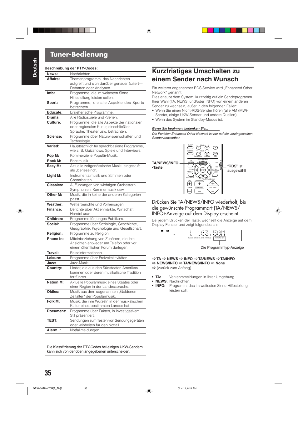 Tuner-bedienung, Deutsch | JVC DVD CINEMA SYSTEM TH-V70R User Manual | Page 40 / 241