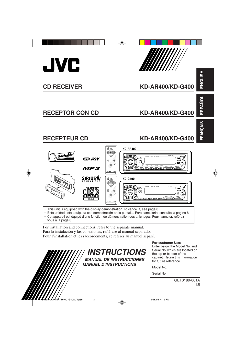 JVC KD-AR400 User Manual | 111 pages