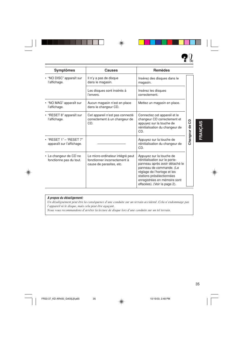 Fran ç ais | JVC KD-AR400 User Manual | Page 107 / 111