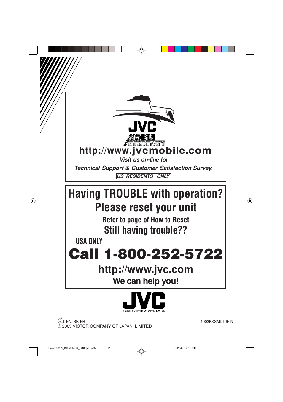 Still having trouble, We can help you, Usa only | JVC KD-AR400 User Manual | Page 110 / 111